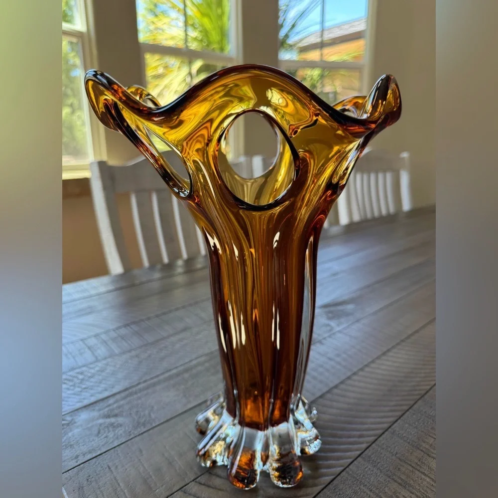 Vintage Amber Glass Vase